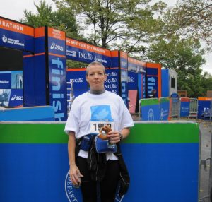 Pia Kjeldgaard ved målområdet New York marathon