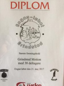 Diplom for flest deltagere til Engsø Løbet